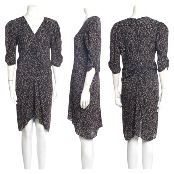 ALLSAINTS Josephine Waterleo Short Sleeve Ruched Leopard Print Mini Dress NEW - Picture 9 of 14